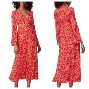 RIXO London Sonja Tree Roots Red Orange Silk Blend Long Sleeve Dress - XS